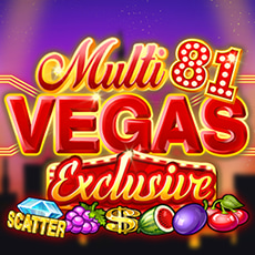 Na obrázku je v ležatom štvorci nadpis Multi Vegas 81 Exclusive a symboly ovocia či Scatteru.